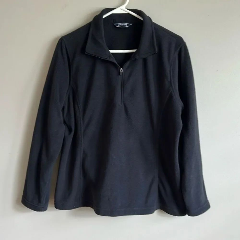 Lands' End Women's Quarter-Zip Fleece Pullover Sz L 14-16 Black Lightweight